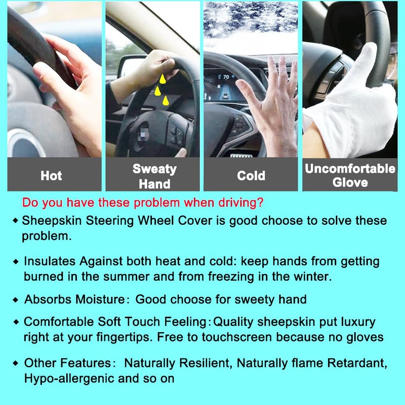 OGLAND Furry Fluffy Wool Sheepskin Car Steering Wheel Cover for Girls Women Universal car 14 1/2-15 1/2inchs(Grape Red) - Image 5
